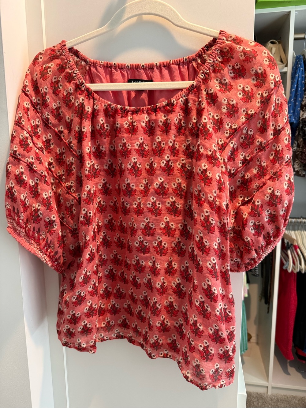 J.Crew Pink Floral Peasant Top